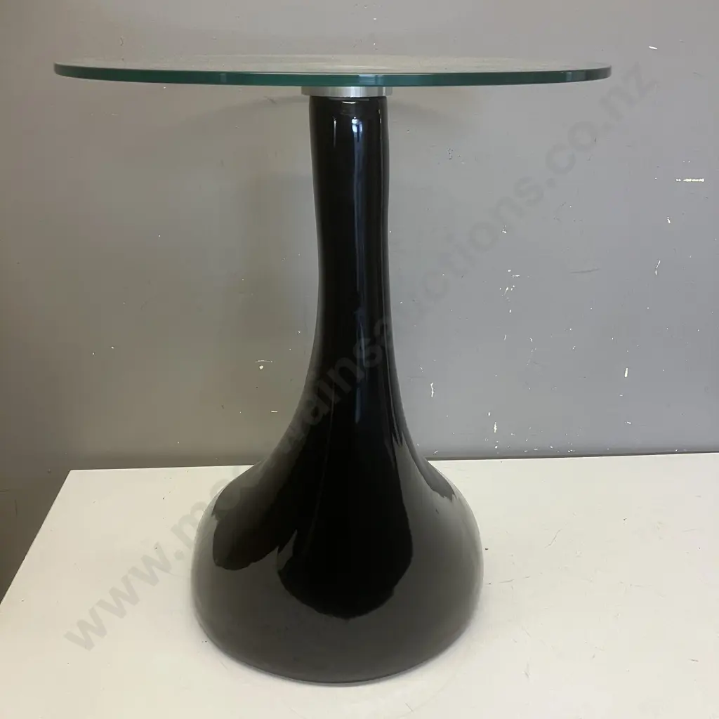 Black Teardrop Side Table With Round Glass Top. 54 x 44.5cm Image 1++