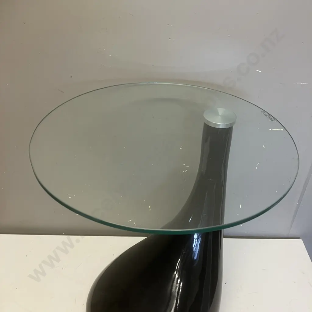 Black Teardrop Side Table With Round Glass Top. 54 x 44.5cm Image 1++