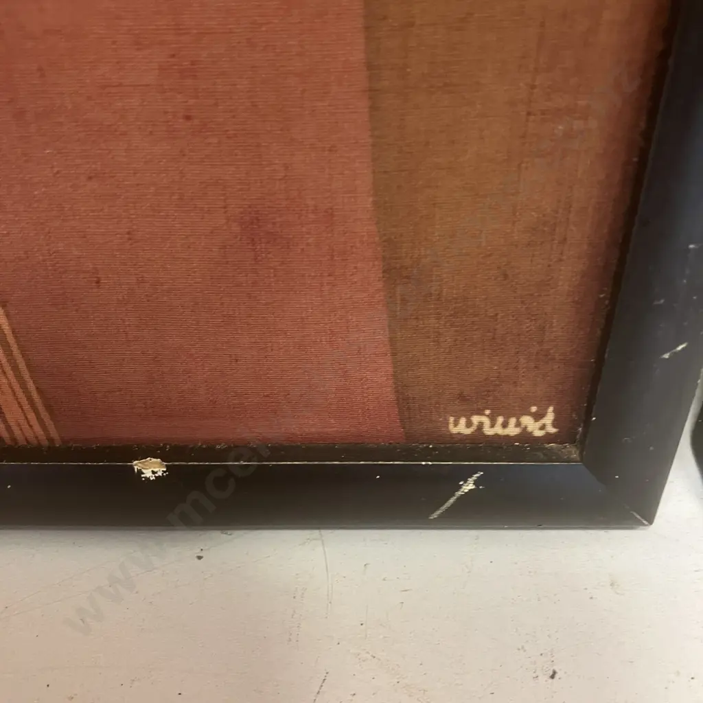 Pair of Vintage Paintings on Fabric c1970s, Signed. 49 x 44cm Image 1++