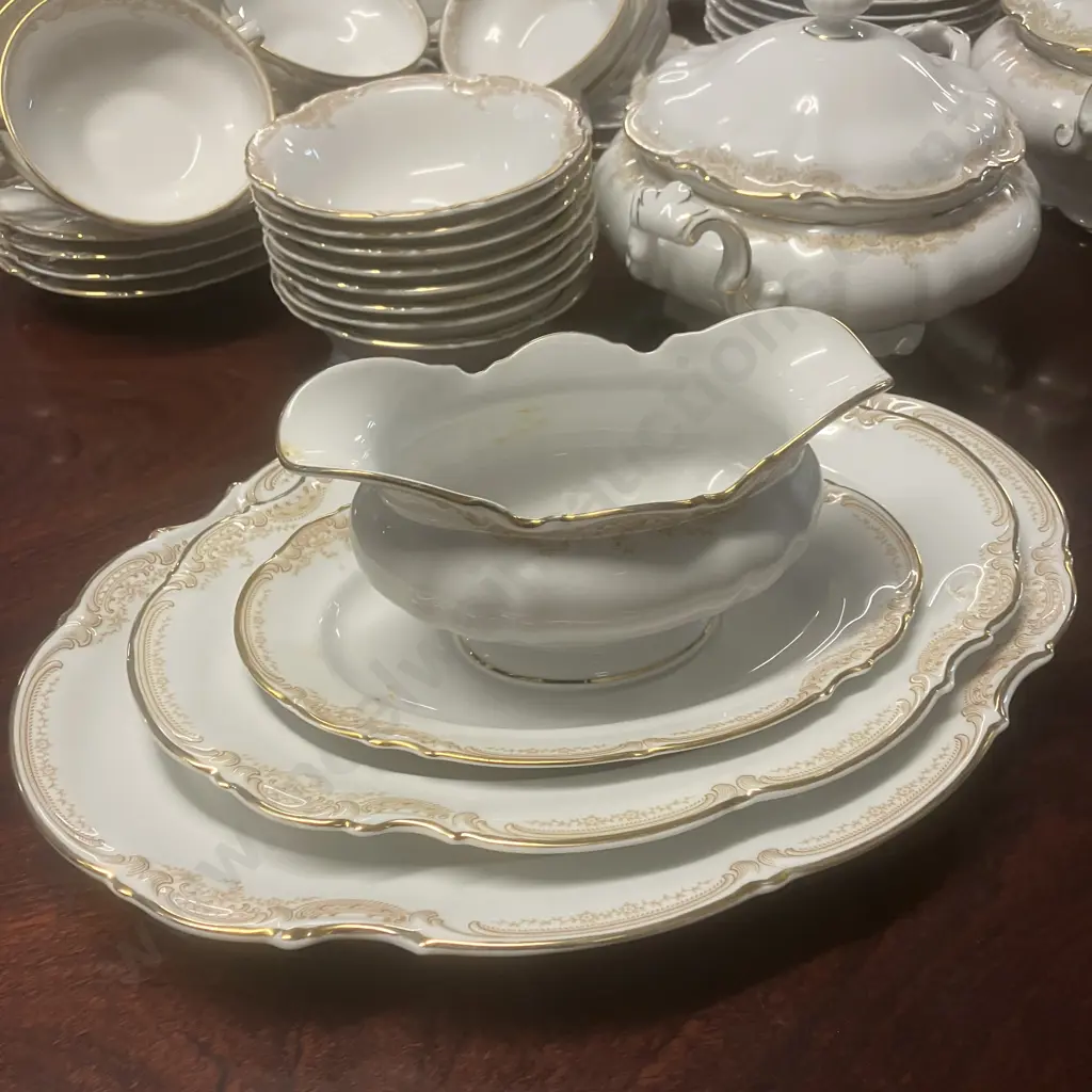 Hutschenreuther Sylvia 'Lorelei Loreley' (Gold, White) Porcelain Dinnerware, Coffee Set Etc - 81 Pieces Image 1++