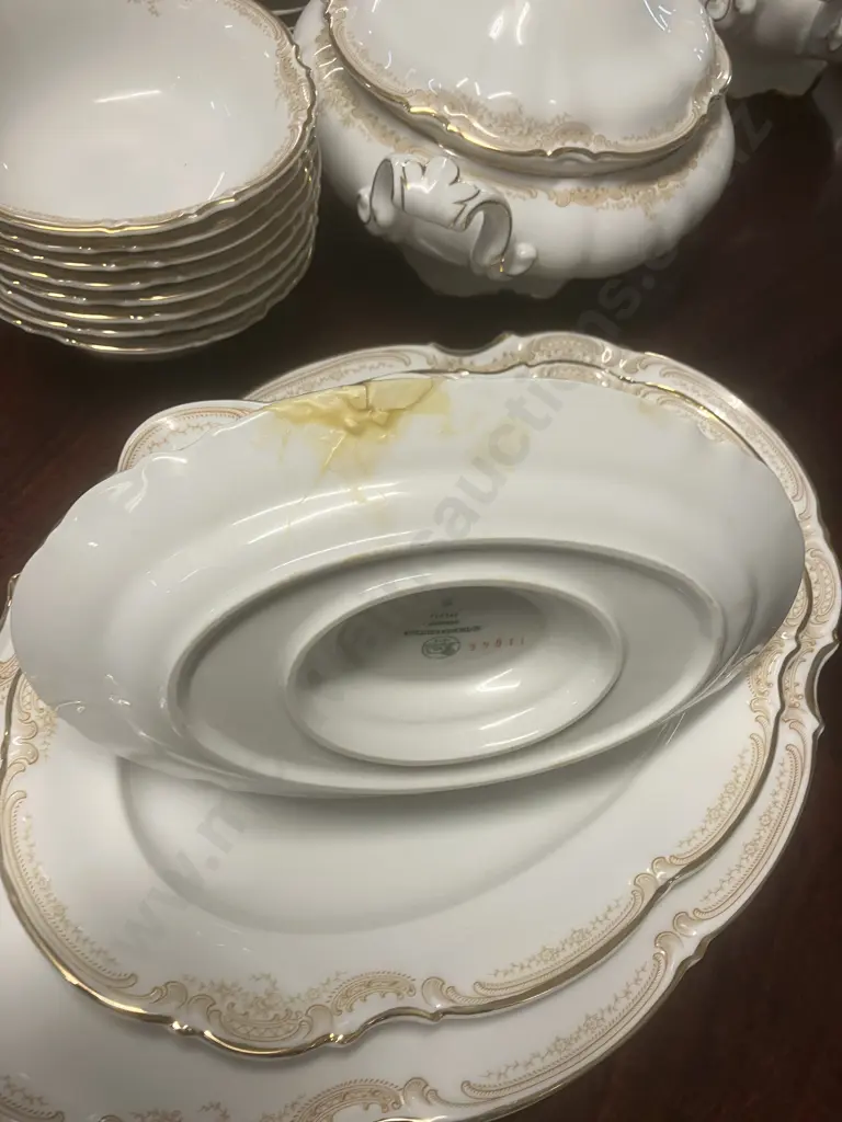 Hutschenreuther Sylvia 'Lorelei Loreley' (Gold, White) Porcelain Dinnerware, Coffee Set Etc - 81 Pieces Image 1++