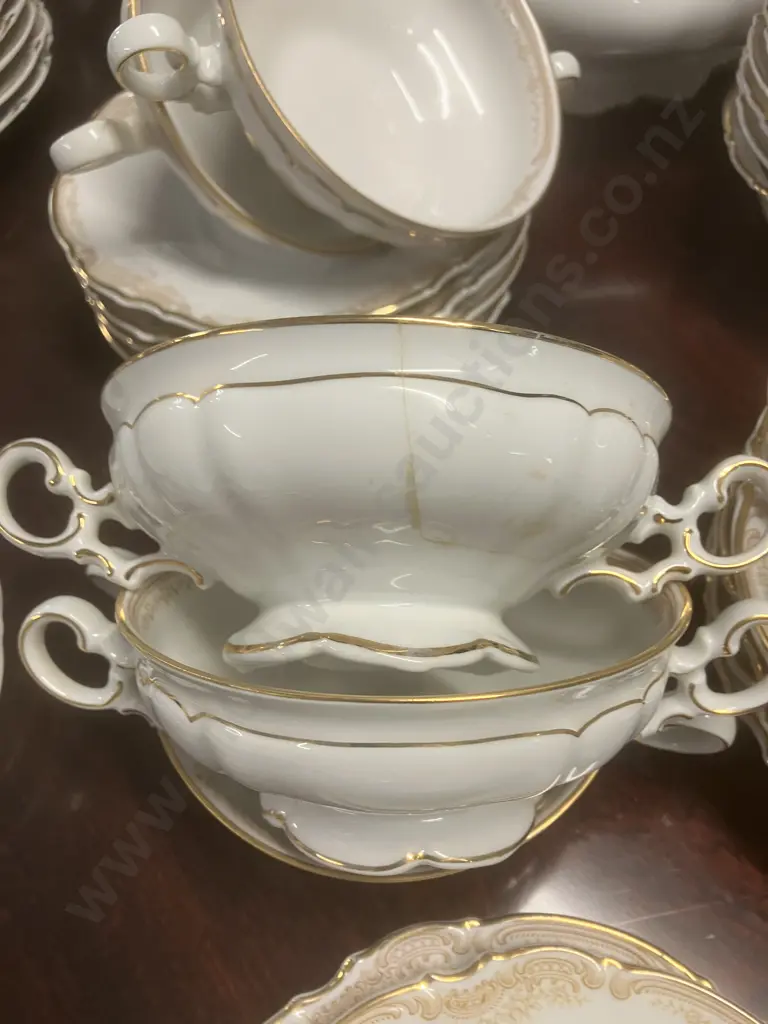 Hutschenreuther Sylvia 'Lorelei Loreley' (Gold, White) Porcelain Dinnerware, Coffee Set Etc - 81 Pieces Image 1++