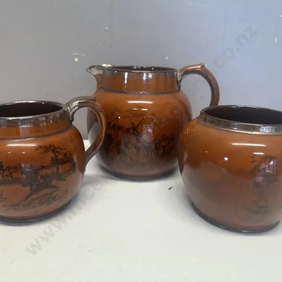 Athloware - Sports & Pastimes Brown With Black Transfer Hunting Scenes, Silver Colour Detail Rim, Jugs x 2, Vase