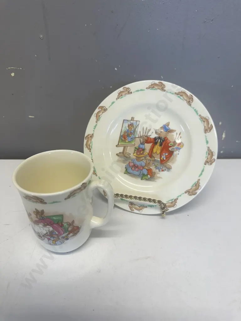 Vintage Royal Doulton Bunnykins 1936 Plate & Cup, Fine Bone China England Image 1++
