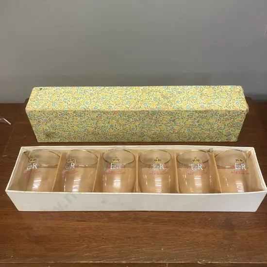 1953 Royal Visit Set of Six Glasses In Original Box