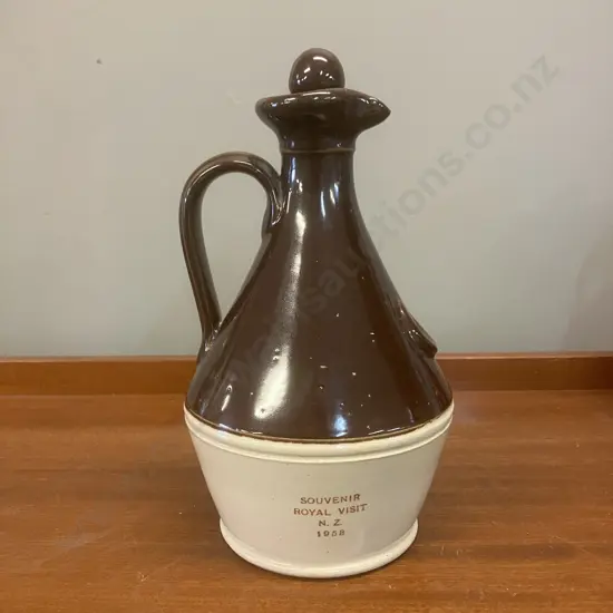 Catto's Gold Label 1953 New Zealand Royal Visit Stoneware Whiskey Jug