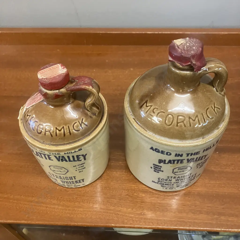 Vintage McCormick Platte Valley Straight Corn Whiskey Jugs x 2 Image 1++