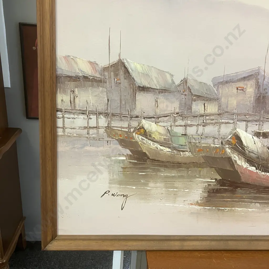 Vintage Chinese Junks Painting. 65.5 x 122cm Image 1++