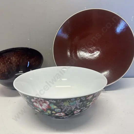 Art Glass Turtoise Shell Patterned Bowl, French Pottery Bowl & Oriental Detailed Bowl