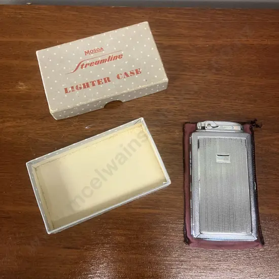 Vintage 1950s MOSDA Streamline Lighter Case - Cigarette Case  & Lighter With Original Box Made In  England