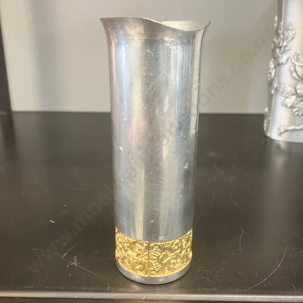 Royal Selangor Pewter Vase With 24K Gold Floral Band 12.5cm. Tumasek Pewter Rose Vase 17cm Image 1++