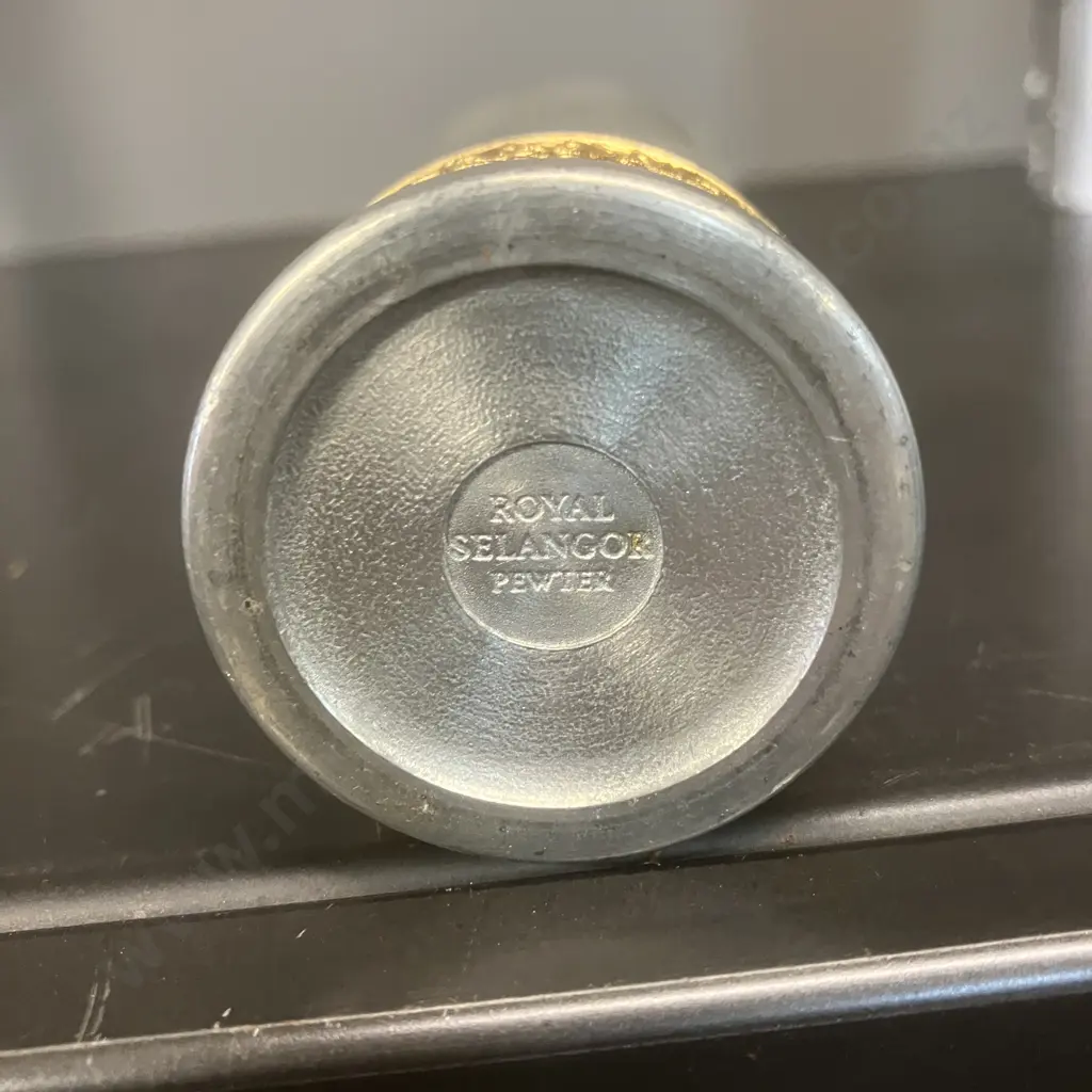 Royal Selangor Pewter Vase With 24K Gold Floral Band 12.5cm. Tumasek Pewter Rose Vase 17cm Image 1++