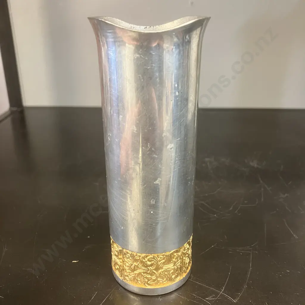 Royal Selangor Pewter Vase With 24K Gold Floral Band 12.5cm. Tumasek Pewter Rose Vase 17cm Image 1++