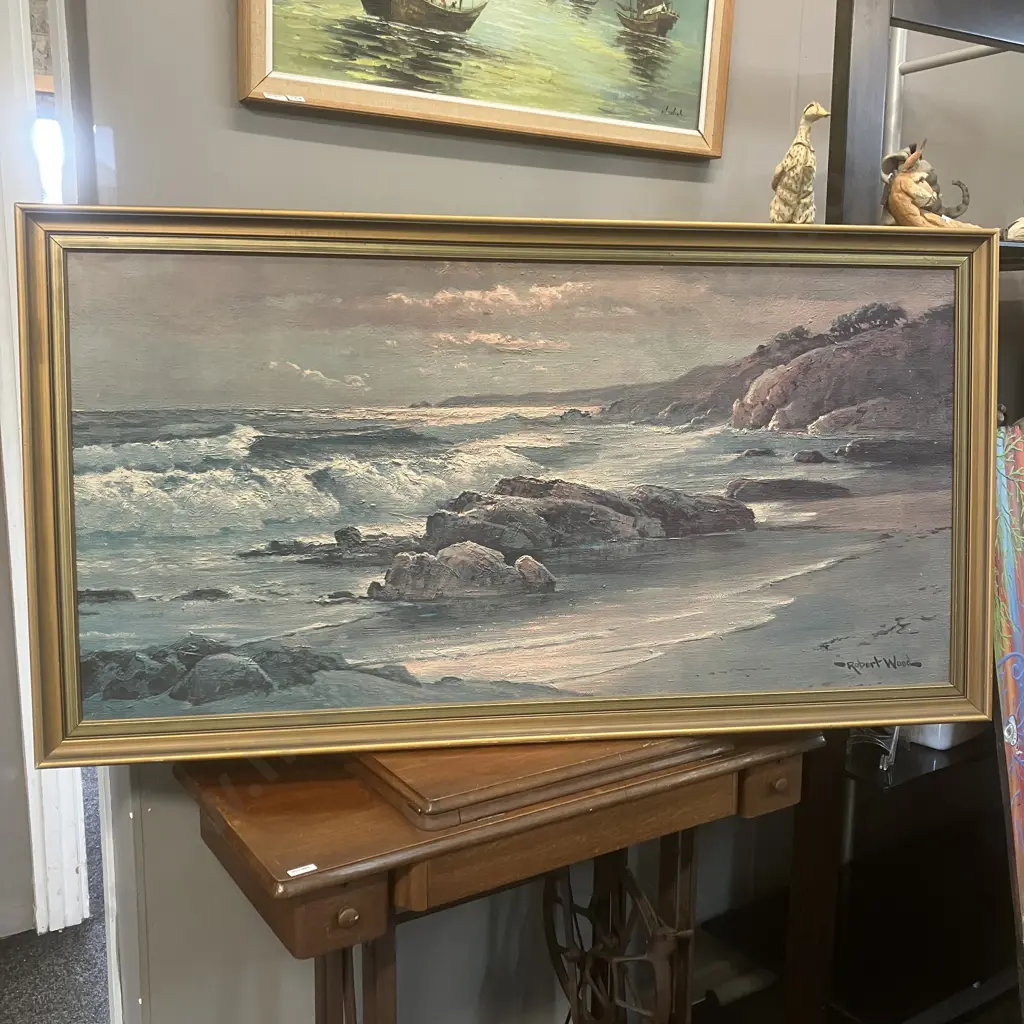 Framed Vintage Print 'Sunset Shore' by Robert Wood. 71 x 131cm Image 1++