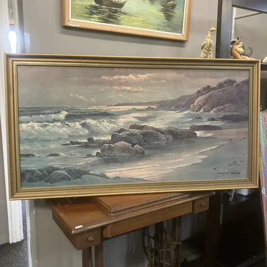Framed Vintage Print 'Sunset Shore' by Robert Wood. 71 x 131cm