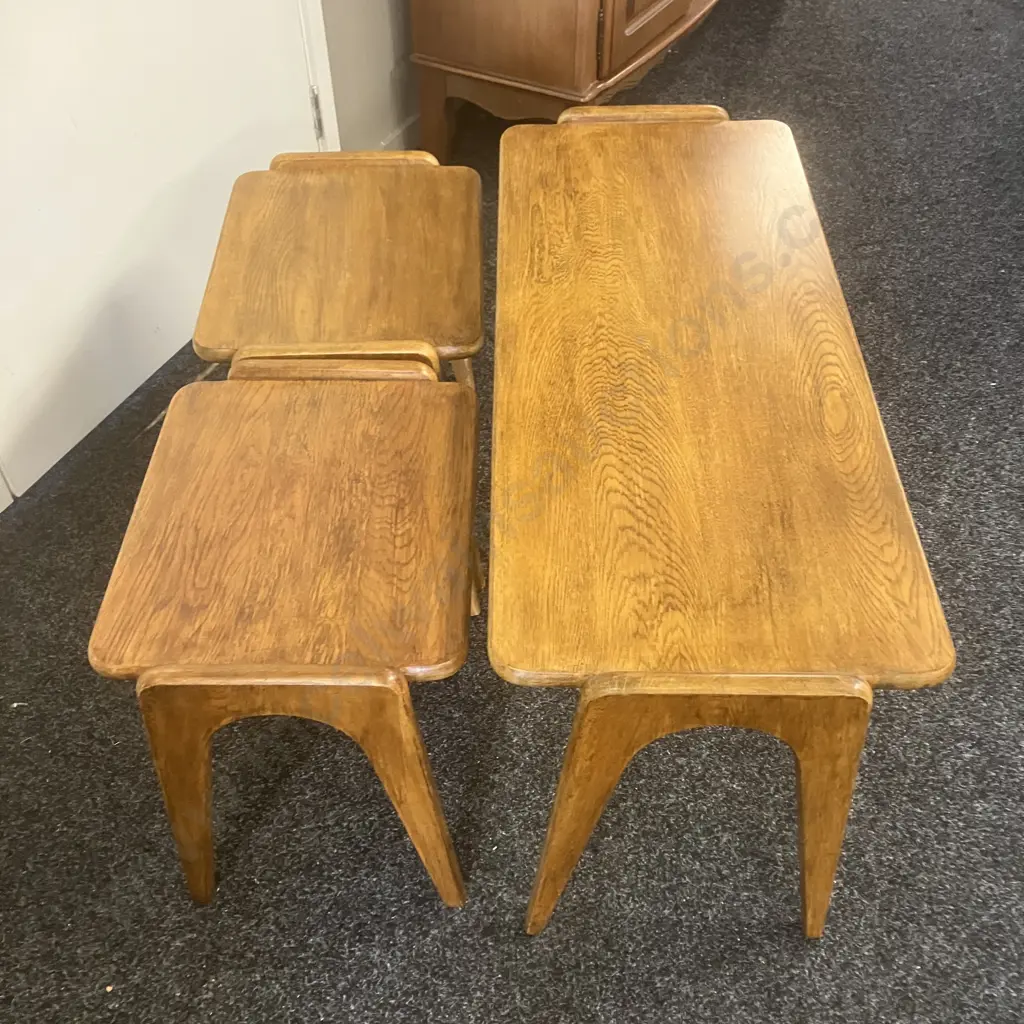 Mid Century Modern Oak Nesting Tables. H46 W90 D37.5cm Image 1++