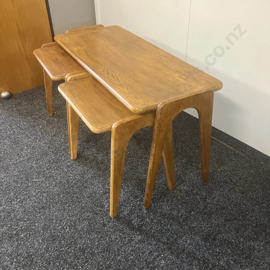 Mid Century Modern Oak Nesting Tables. H46 W90 D37.5cm Image 1++