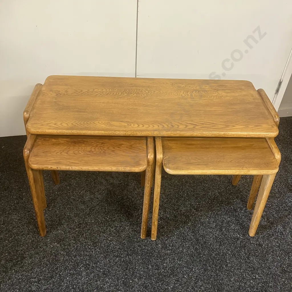 Mid Century Modern Oak Nesting Tables. H46 W90 D37.5cm Image 1++