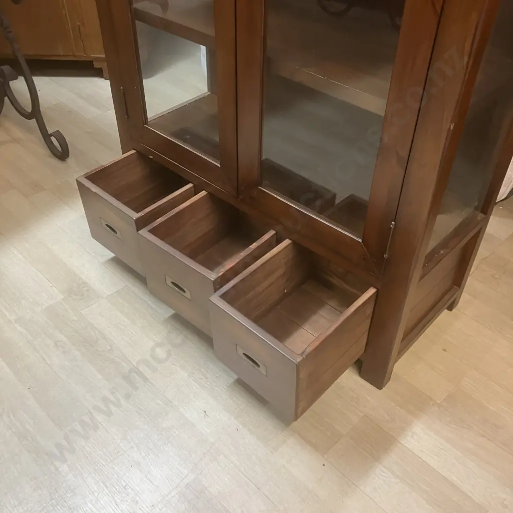 'Reclaimed' Brand Furniture 2 Door China Display Cabinet With 3 Drawers In Base. H169.5 W90 D37cm Image 1++