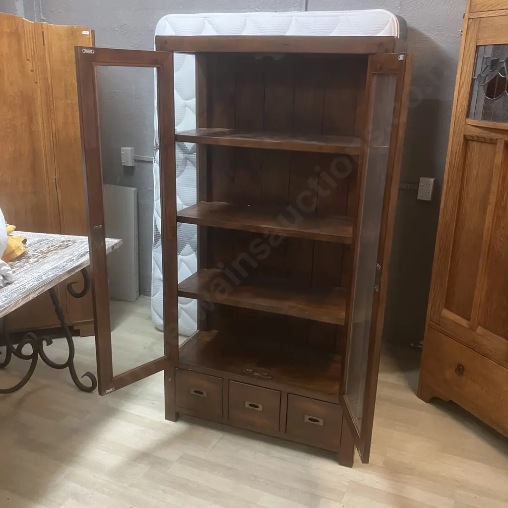 'Reclaimed' Brand Furniture 2 Door China Display Cabinet With 3 Drawers In Base. H169.5 W90 D37cm Image 1++