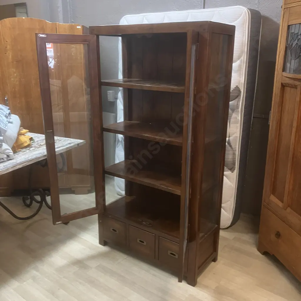 'Reclaimed' Brand Furniture 2 Door China Display Cabinet With 3 Drawers In Base. H169.5 W90 D37cm Image 1++