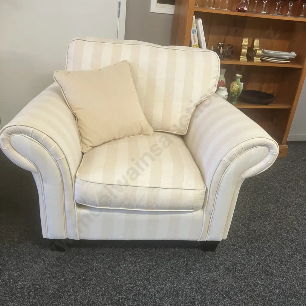 Pair of White / Cream Linen Fabric Rolled Arm Lounge Chairs Image 1++