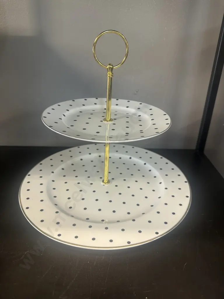 Decor Two Tier Cake Plate White With Black Spots Image 1++
