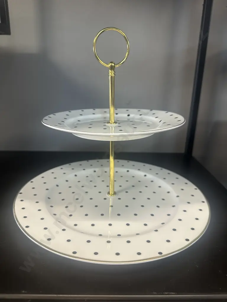 Decor Two Tier Cake Plate White With Black Spots Image 1++
