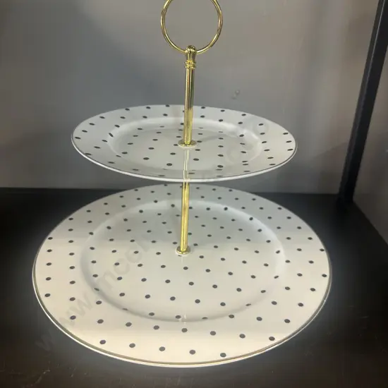 Decor Two Tier Cake Plate White With Black Spots