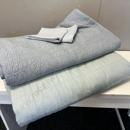 King Size Coverlet, Sheridian Coverlet & Pillow Cases Blue Tones