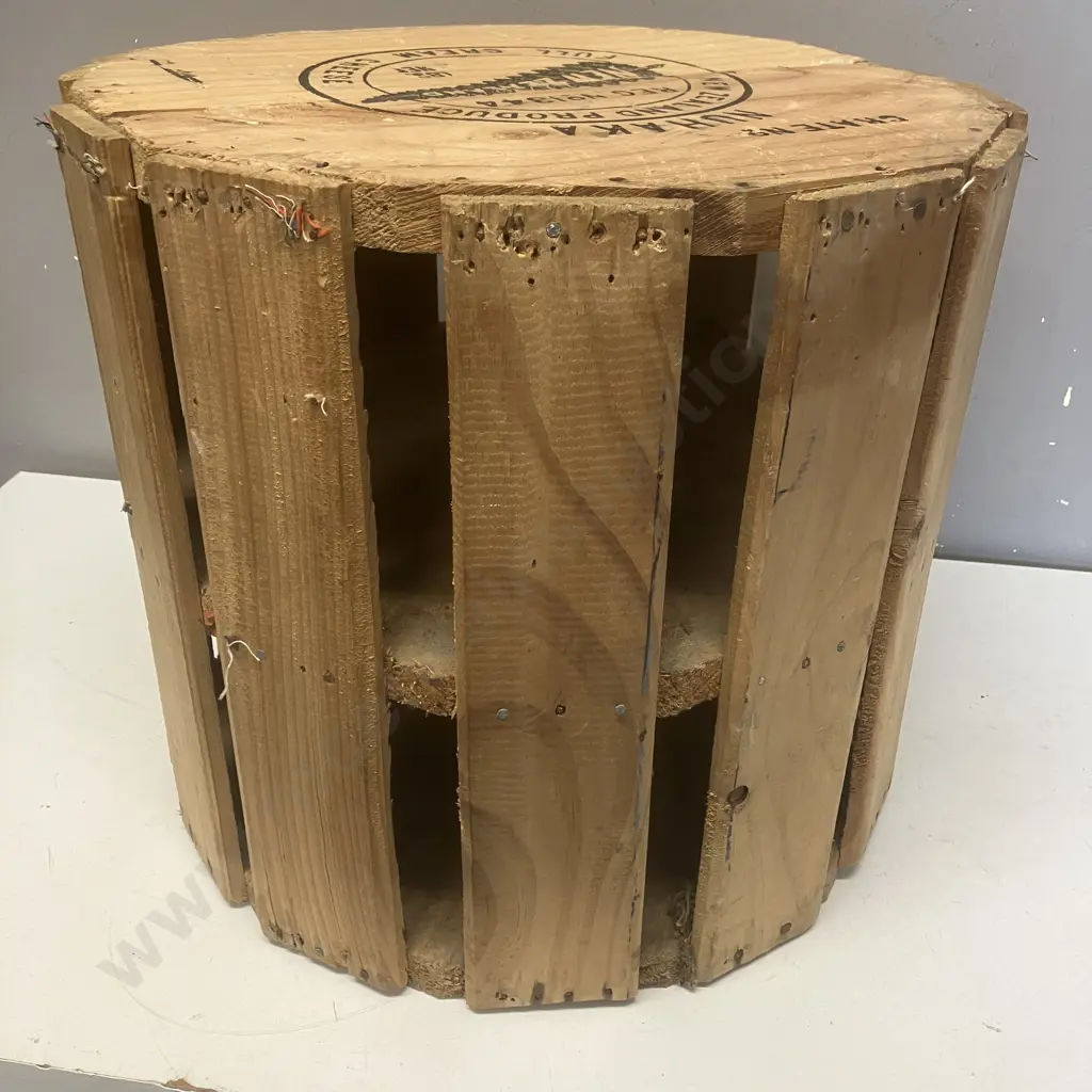 Vintage Cheese Crate Stool 'NUHAKA No 1344 New Zealand In Black Fern.12 Sided. 35 x 40cm Image 1++