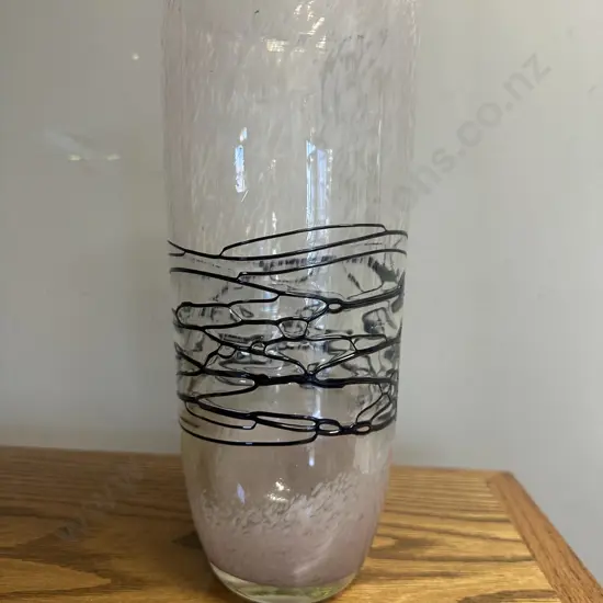 Art Glass Vase Pink With Brown Wrapping H29cm.