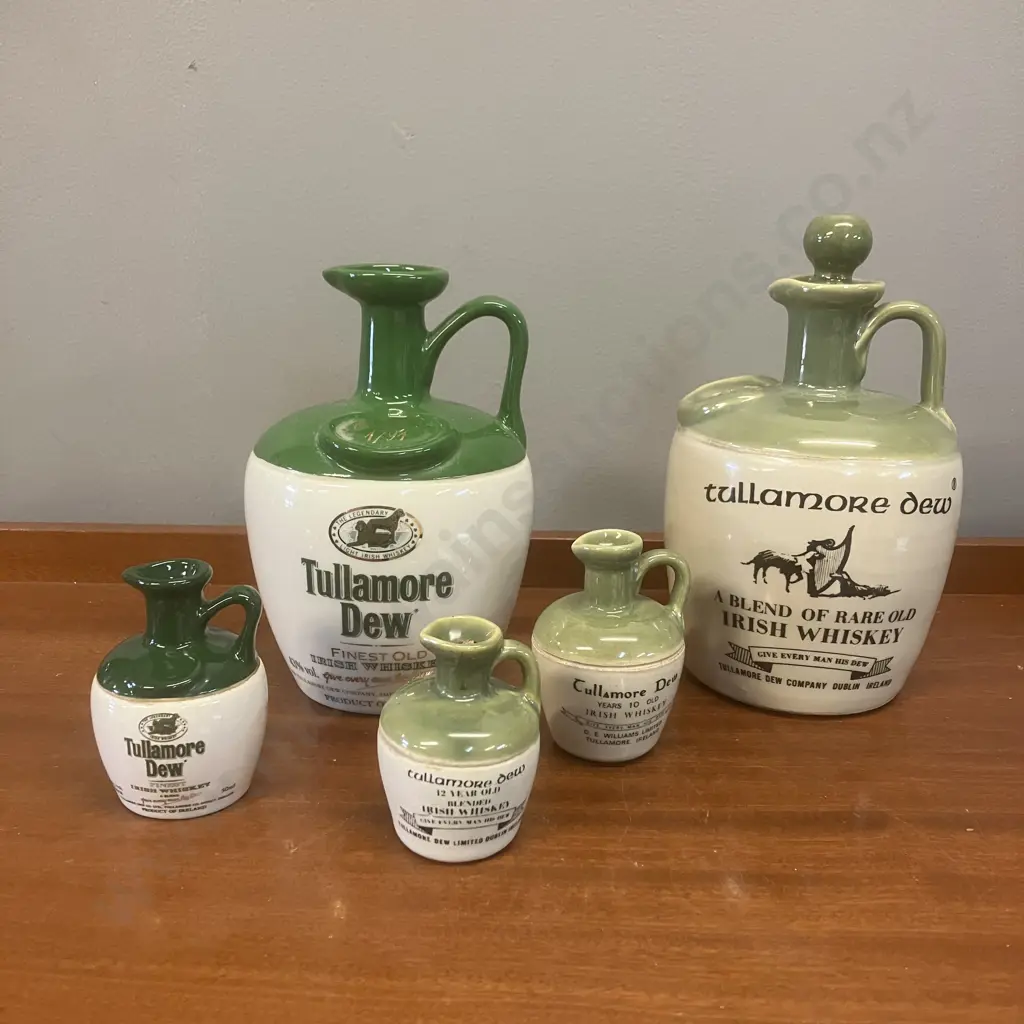 Vintage Tullamore Dew Irish Whisky Stoneware Jugs x 5 Image 1++