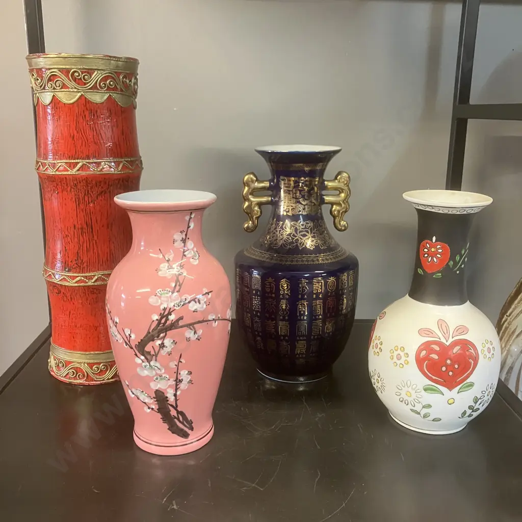Chinese Porcelain & Bamboo Vases Image 1++