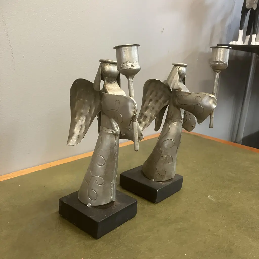 Pair of Metal Angel Candlesticks. H26cm Image 1++