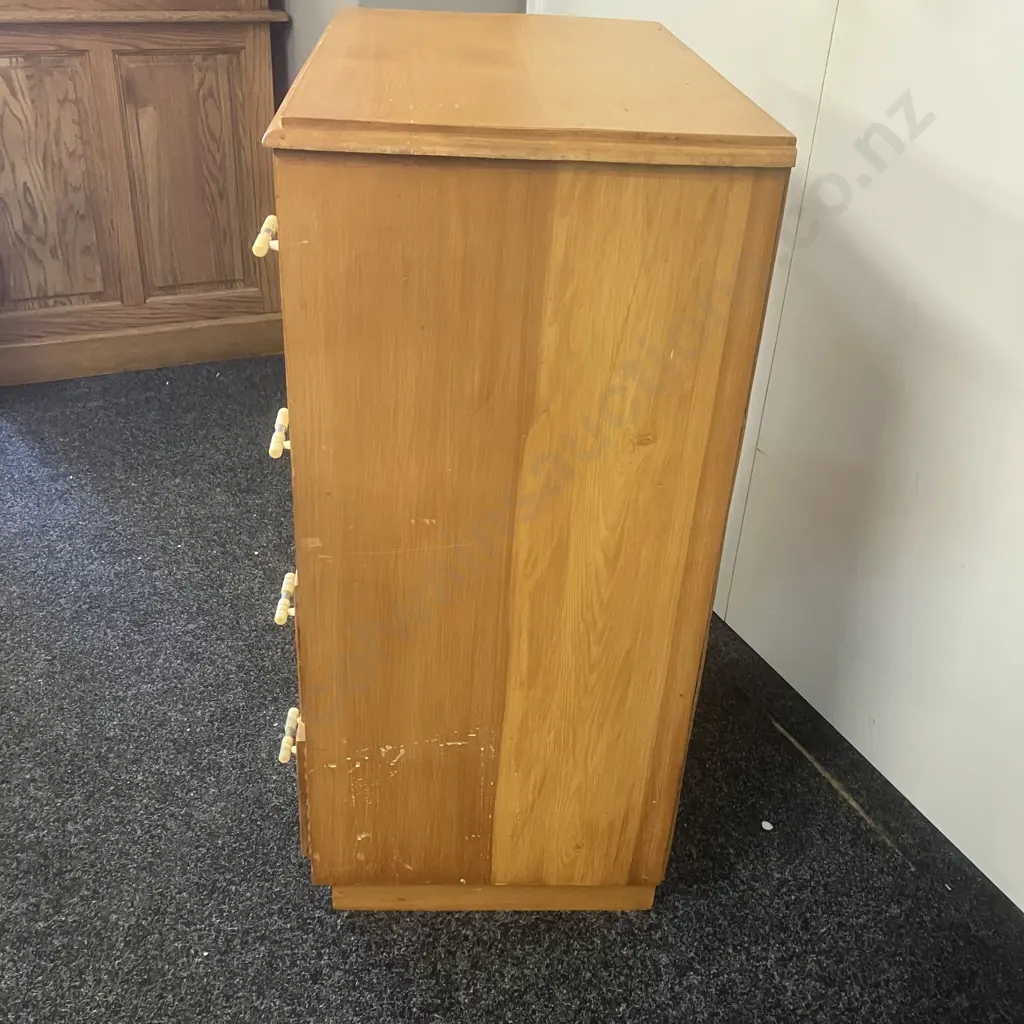 Solid Wood 4 Drawer Chest With Art Deco Handles, H91 W67 D41cm Image 1++