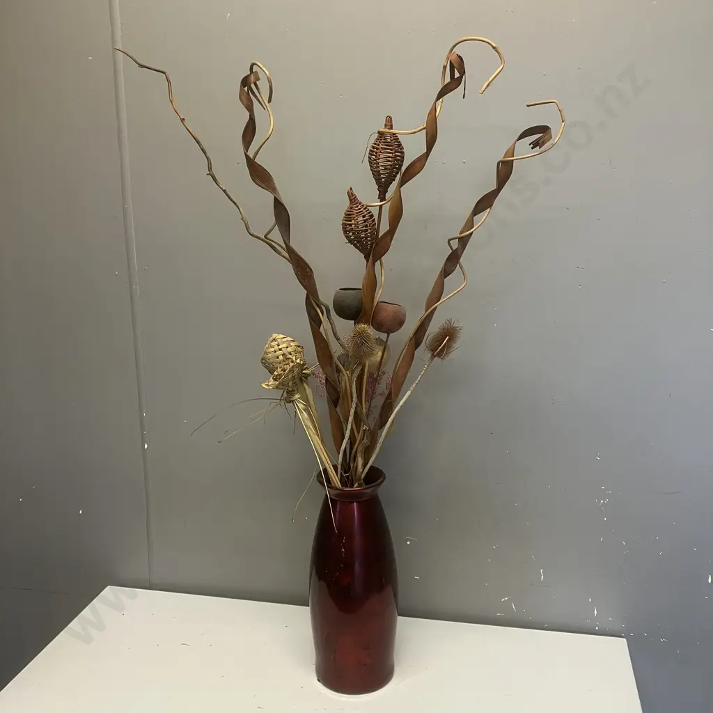 Red Vase With Vintage Dried Arrangement. H96cm Image 1++