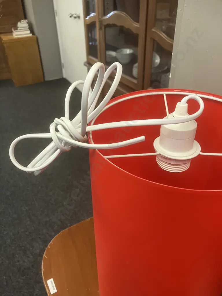 Table Lamp 49cm With Red Shade & Pair of Light Fittings With 40cm Cylindrical Red Shades Image 1++