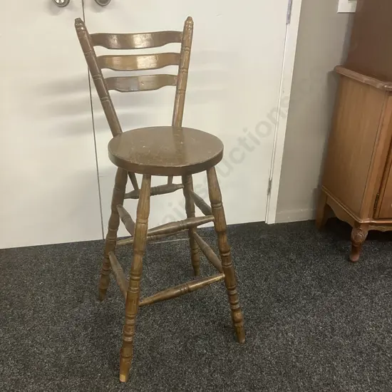 Vintage 70's Oak Ladder-Back Bar Stool. H101cm
