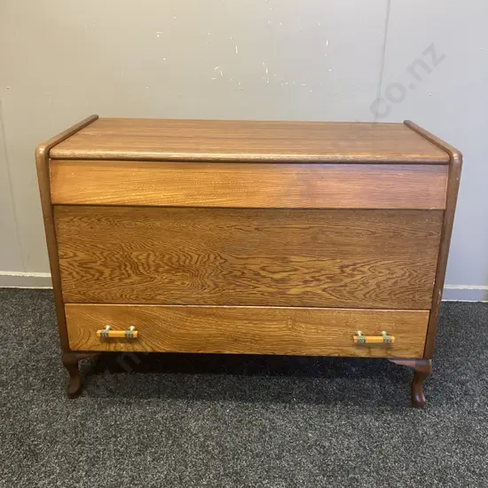 Art Deco Oak Blanket Chest With Storage Drawer, Original Handles, Hinged Lid. H67 W92.5 D44cm