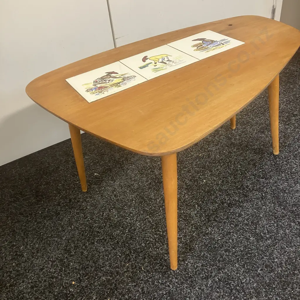 Mid Century Oval Occasional Table With 1960s Hand Painted Tiles Image 1++