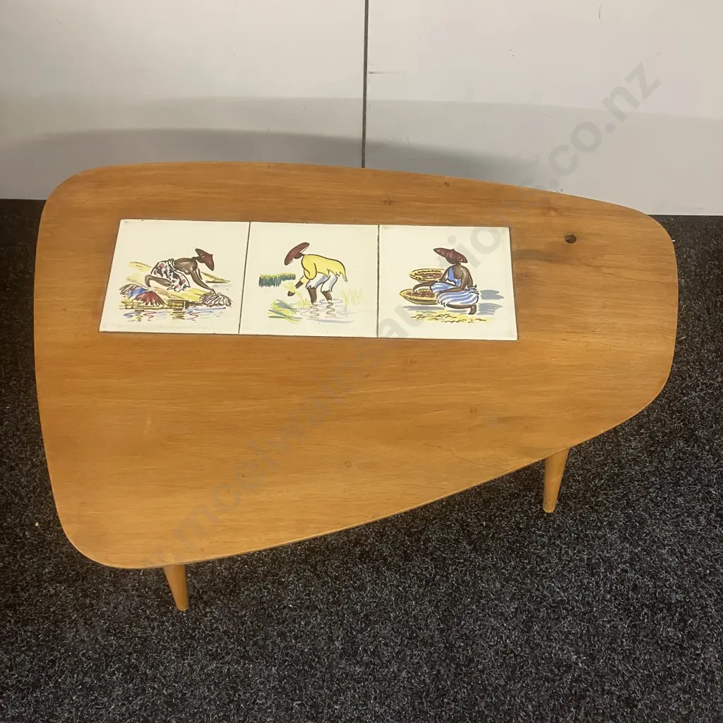 Mid Century Oval Occasional Table With 1960s Hand Painted Tiles Image 1++