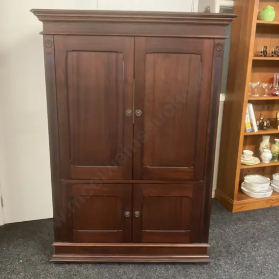 Mahogany 4 Door Storage Cabinet / Entertainment Unit. H165 W115 D58cm
