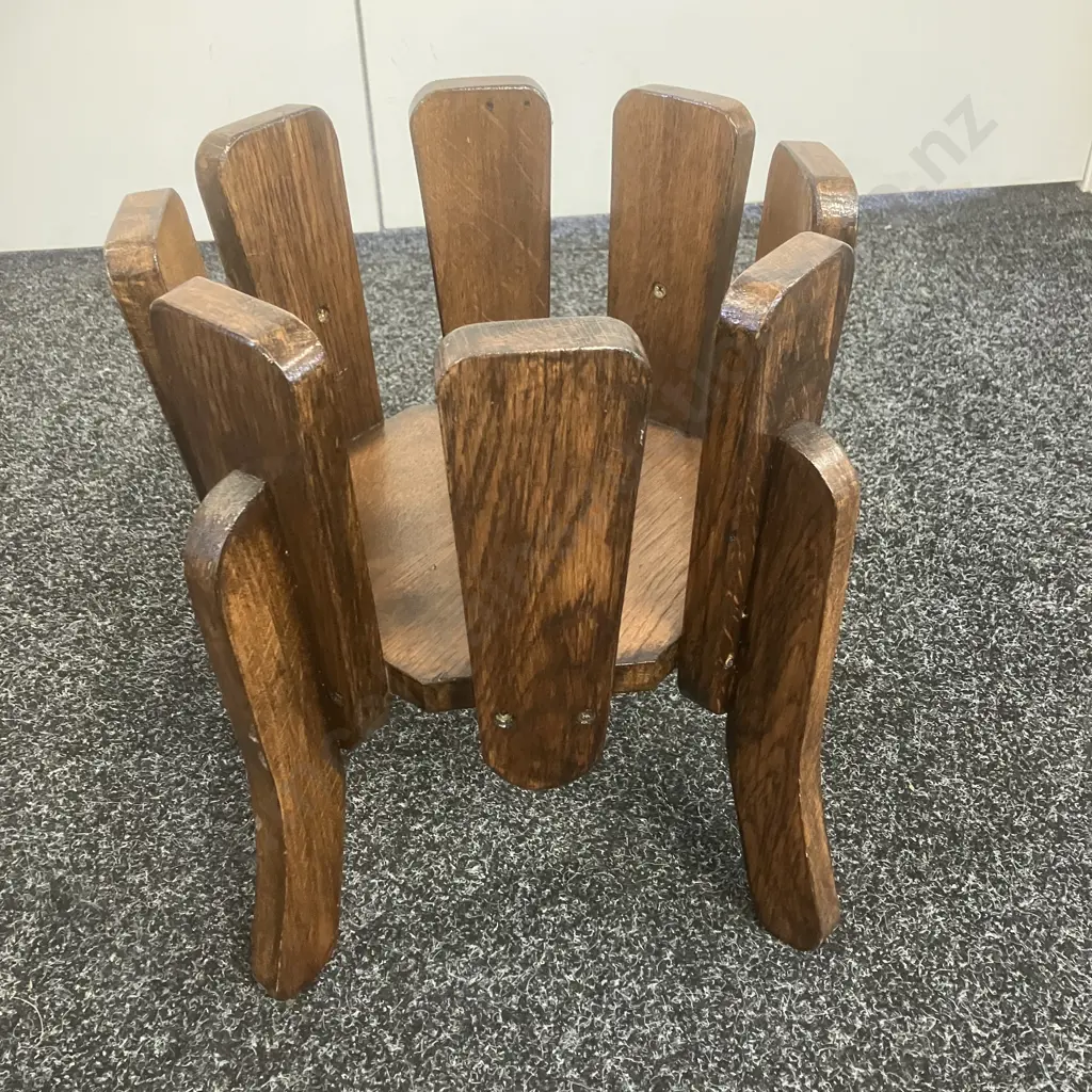 Vintage Oak Octagonal Plant Stand. 35 x 40cm Image 1++