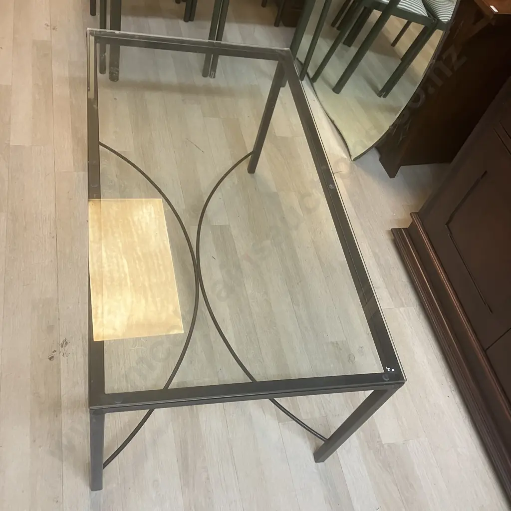 Glass Topped Rectangular Coffee Table With Black Steel Frame. H51 W110 D60cm Image 1++