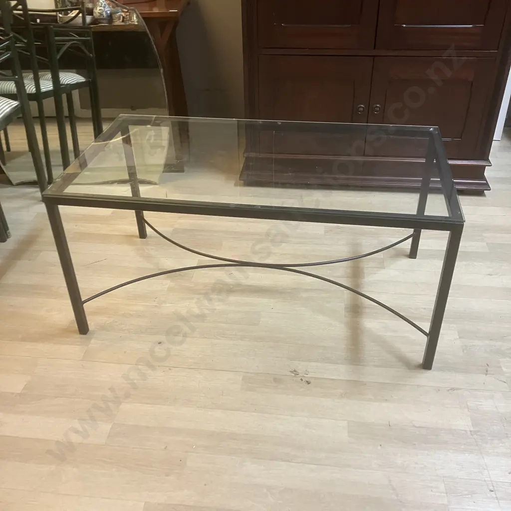 Glass Topped Rectangular Coffee Table With Black Steel Frame. H51 W110 D60cm Image 1++