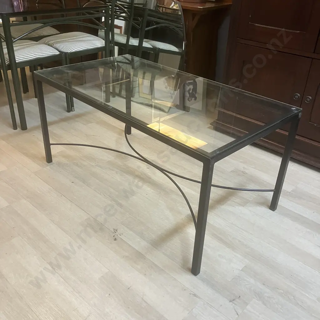 Glass Topped Rectangular Coffee Table With Black Steel Frame. H51 W110 D60cm Image 1++
