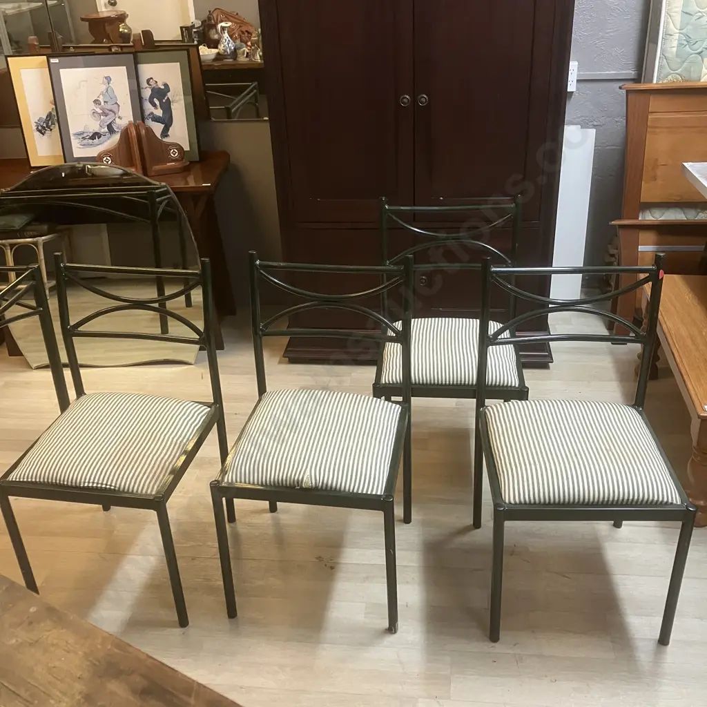 Vintage Chester & Barclay Smoked Glass Top Table With 4 Upholstered Chairs. Dark Green Steel Frames. H72 W120 D80cm Image 1++