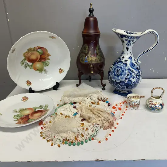 Assorted China Items Including Bavaria, Vintage Beaded Doilies, Etc