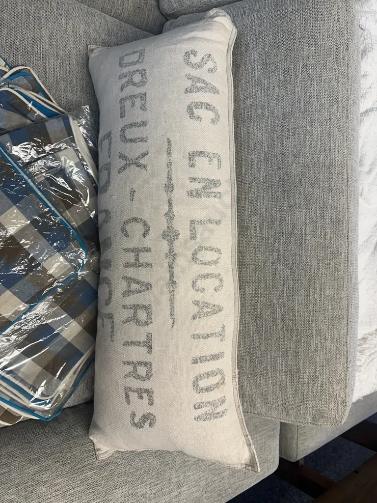 Rectangular French Look Cushion With Square Checked Cushion Covers Blue/Brown Tones Image 1++